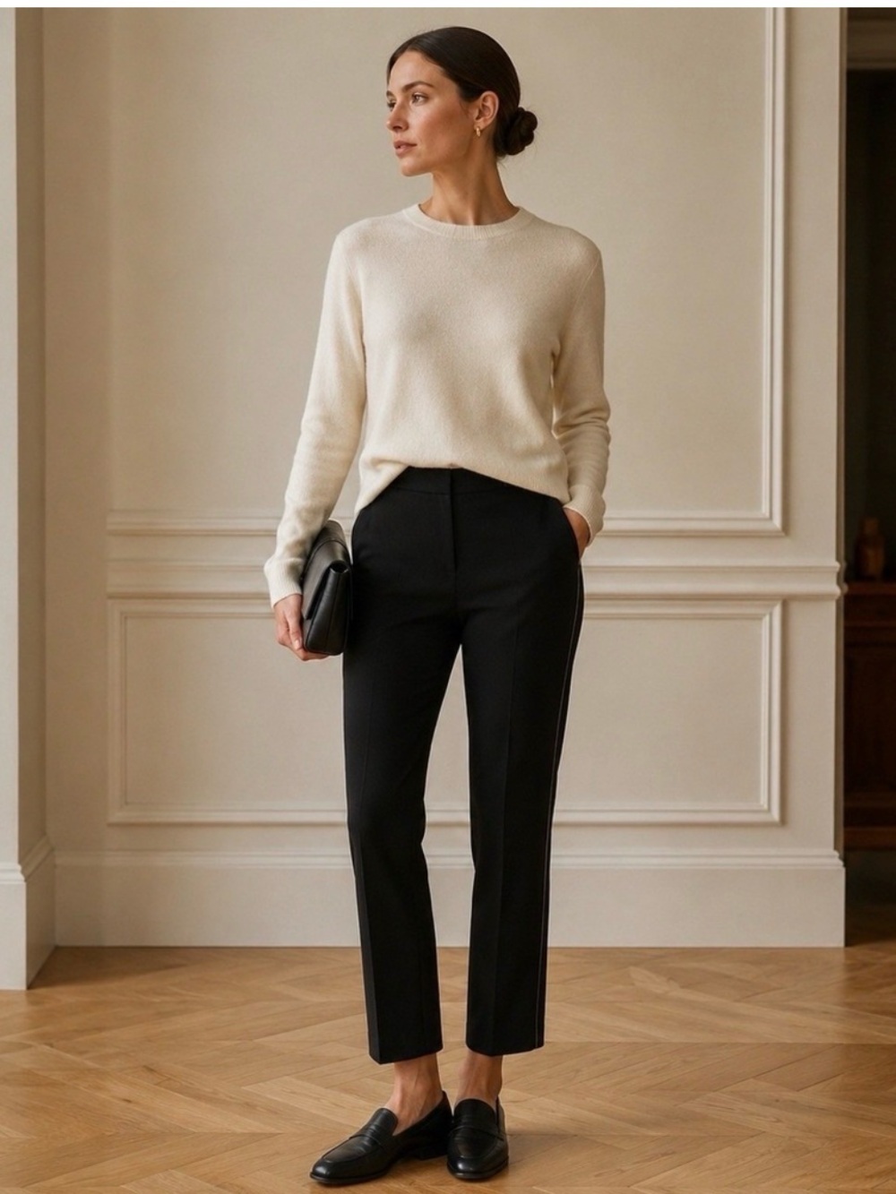 Eileen Fisher Black Pull On Viscose Straight-Leg Work wear Pants Small